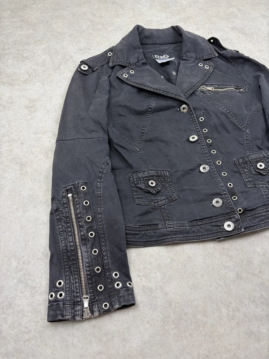 SS2004 Dolce & Gabbana Black Eylet Denim Jacket jEytSjD 3