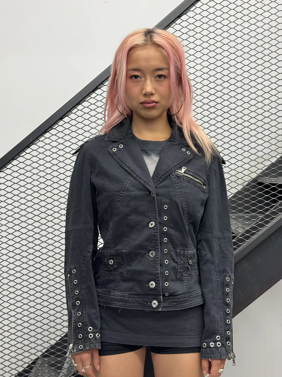 SS2004 Dolce & Gabbana Black Eylet Denim Jacket jEytSjD 0