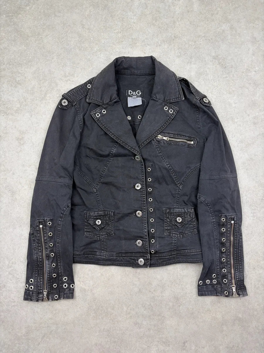 SS2004 Dolce & Gabbana Black Eylet Denim Jacket jEytSjD 1
