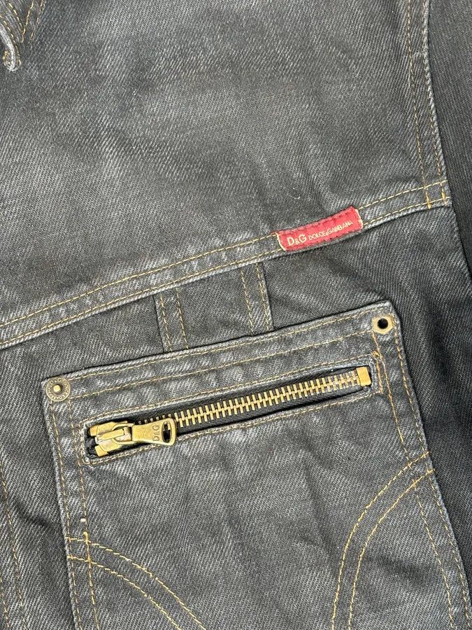 AW2003 Dolce & Gabbana Black Faded Denim Raw Denim Jacket cBaMXZn 8