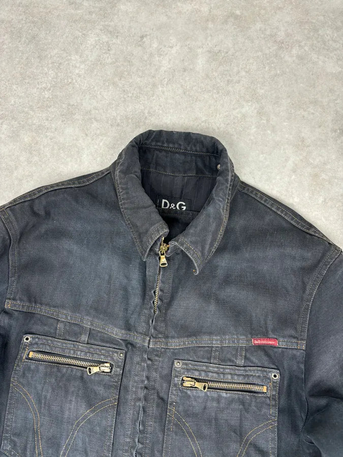 AW2003 Dolce & Gabbana Black Faded Denim Raw Denim Jacket cBaMXZn 3