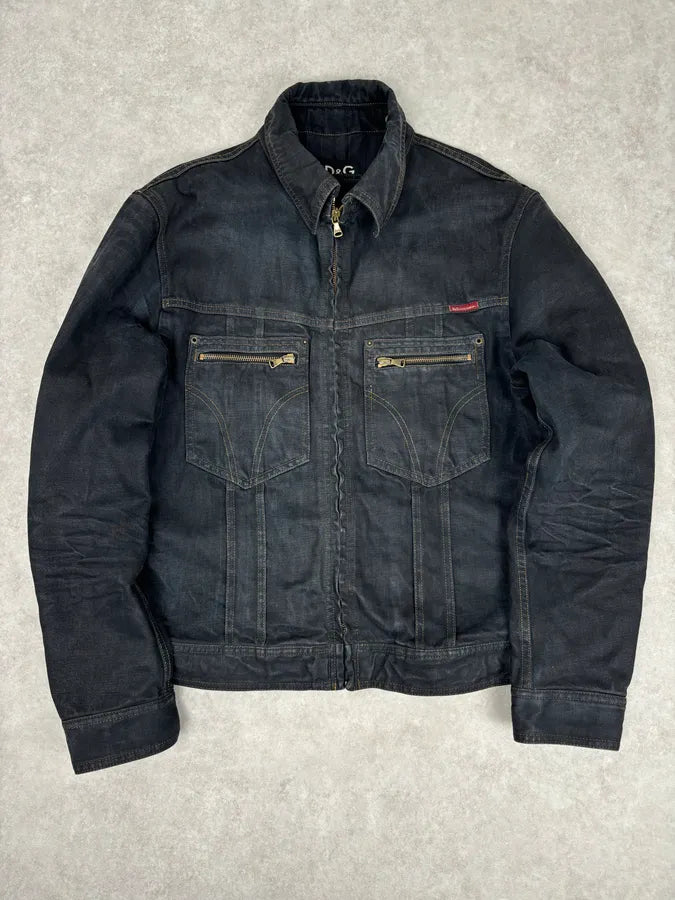 AW2003 Dolce & Gabbana Black Faded Denim Raw Denim Jacket cBaMXZn 0
