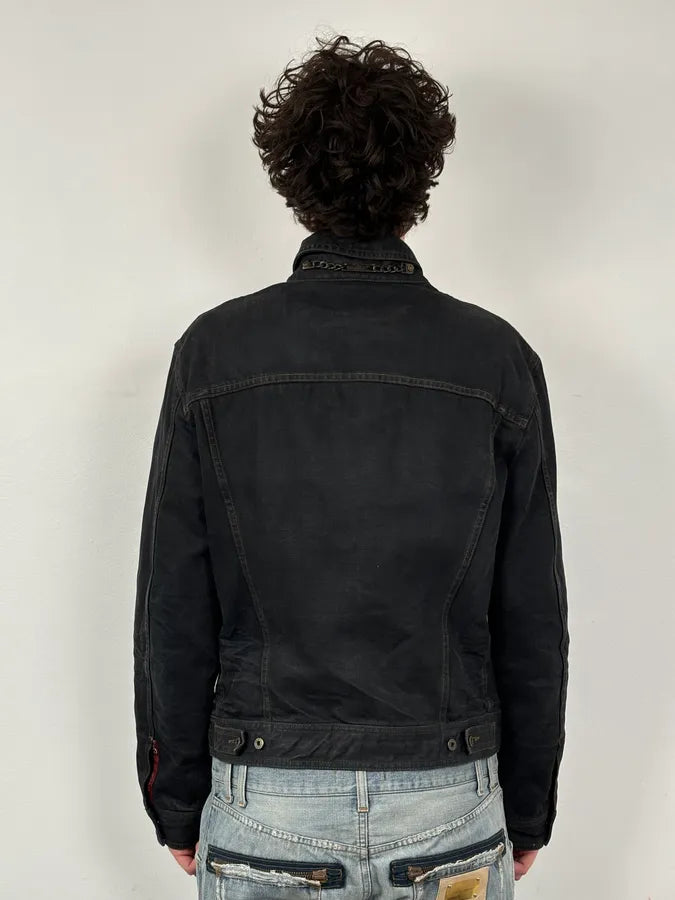 AW2003 Dolce & Gabbana Black Faded Denim Raw Denim Jacket cBaMXZn 2