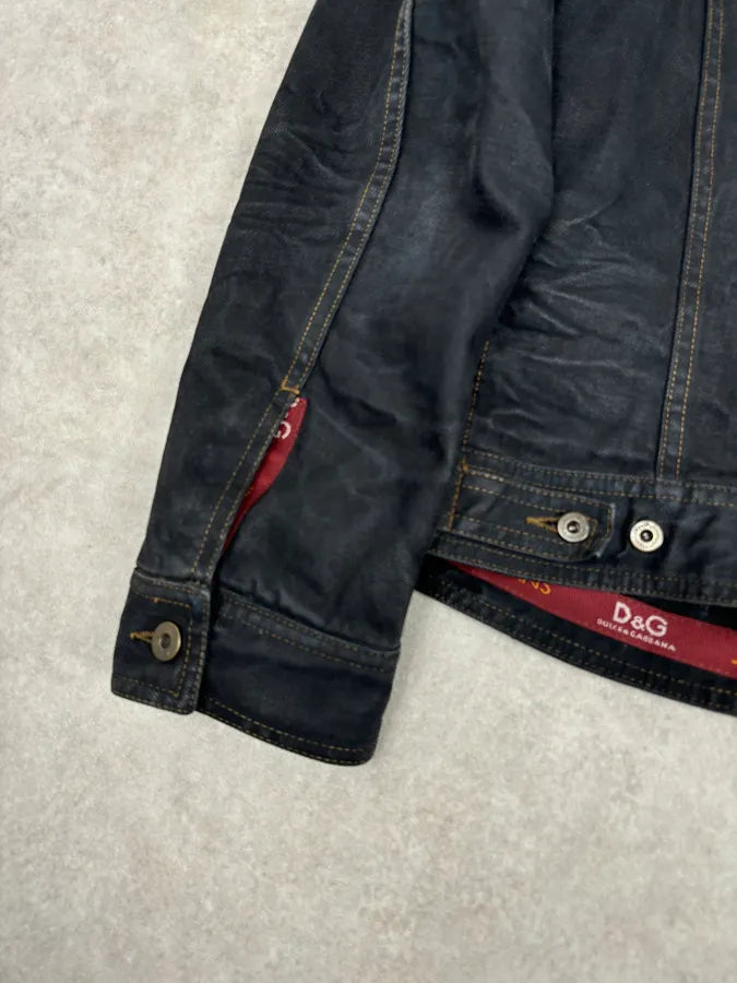 AW2003 Dolce & Gabbana Black Faded Denim Raw Denim Jacket cBaMXZn 7