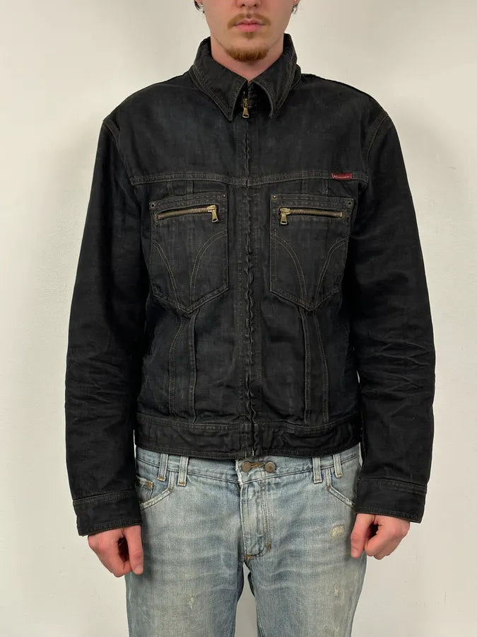 AW2003 Dolce & Gabbana Black Faded Denim Raw Denim Jacket cBaMXZn 1