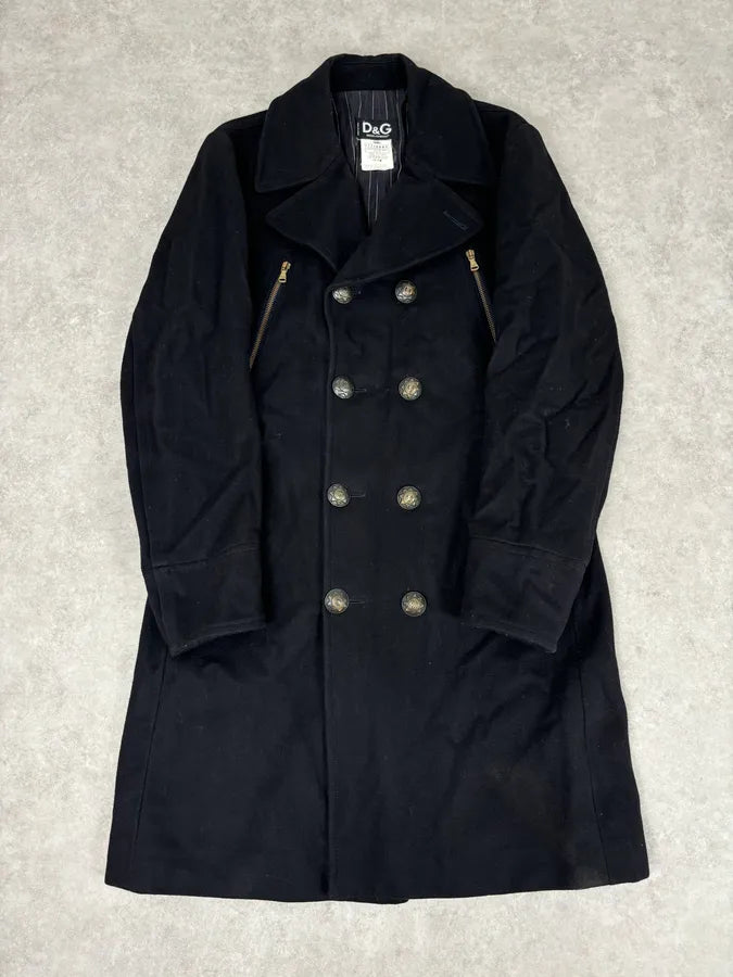 AW2006 Dolce & Gabbana Black Double-Breasted Buttoned Officer Wool Coat kghAzhb 0