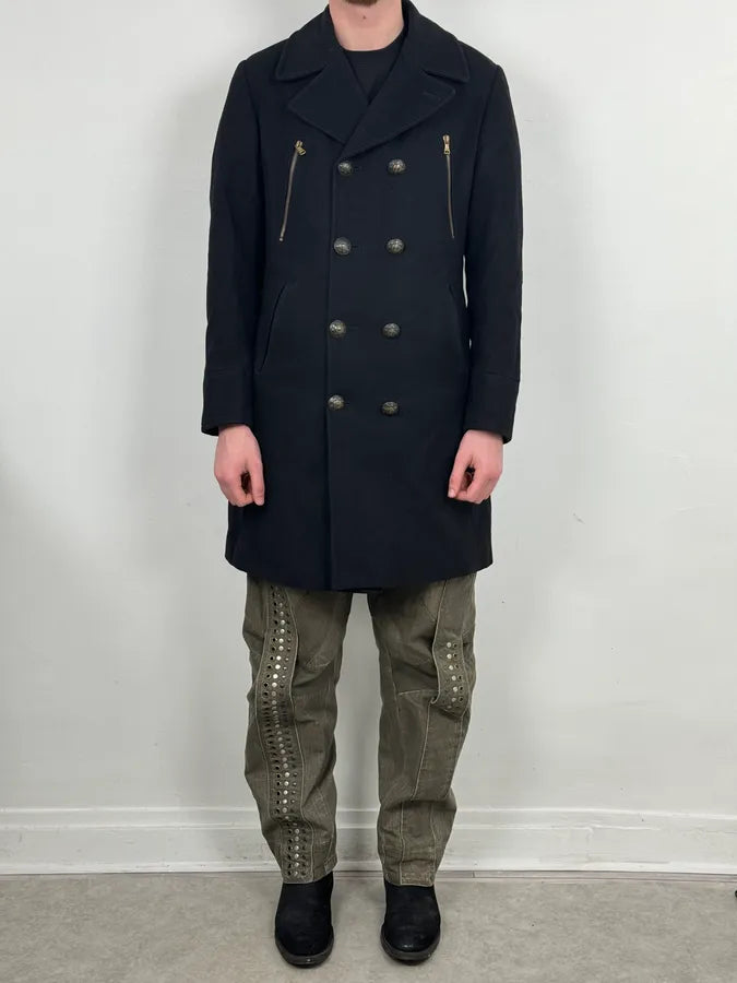 AW2006 Dolce & Gabbana Black Double-Breasted Buttoned Officer Wool Coat kghAzhb 1