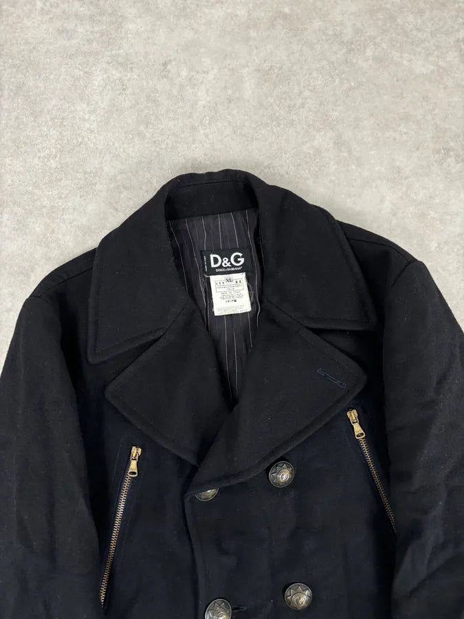 AW2006 Dolce & Gabbana Black Double-Breasted Buttoned Officer Wool Coat kghAzhb 3