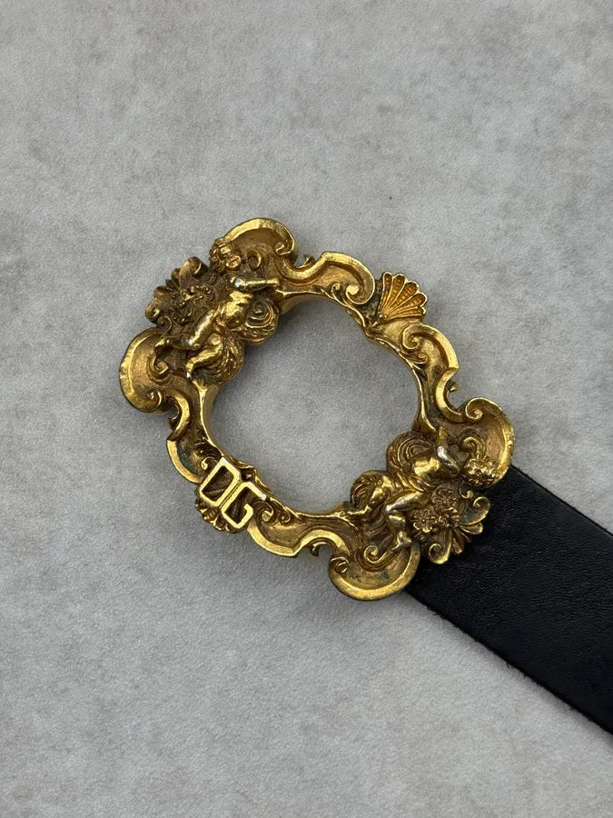 AW2006 Dolce & Gabbana Black Leather Baroque Angel Belt xOtRGbZ 6