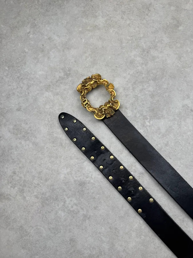 AW2006 Dolce & Gabbana Black Leather Baroque Angel Belt xOtRGbZ 5