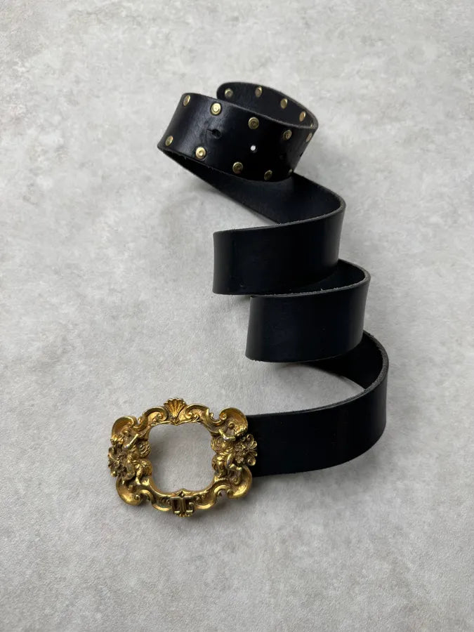 AW2006 Dolce & Gabbana Black Leather Baroque Angel Belt xOtRGbZ 4