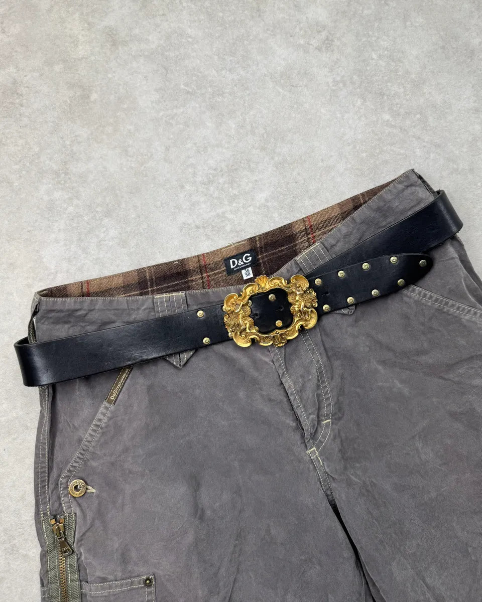 AW2006 Dolce & Gabbana Black Leather Baroque Angel Belt xOtRGbZ 0