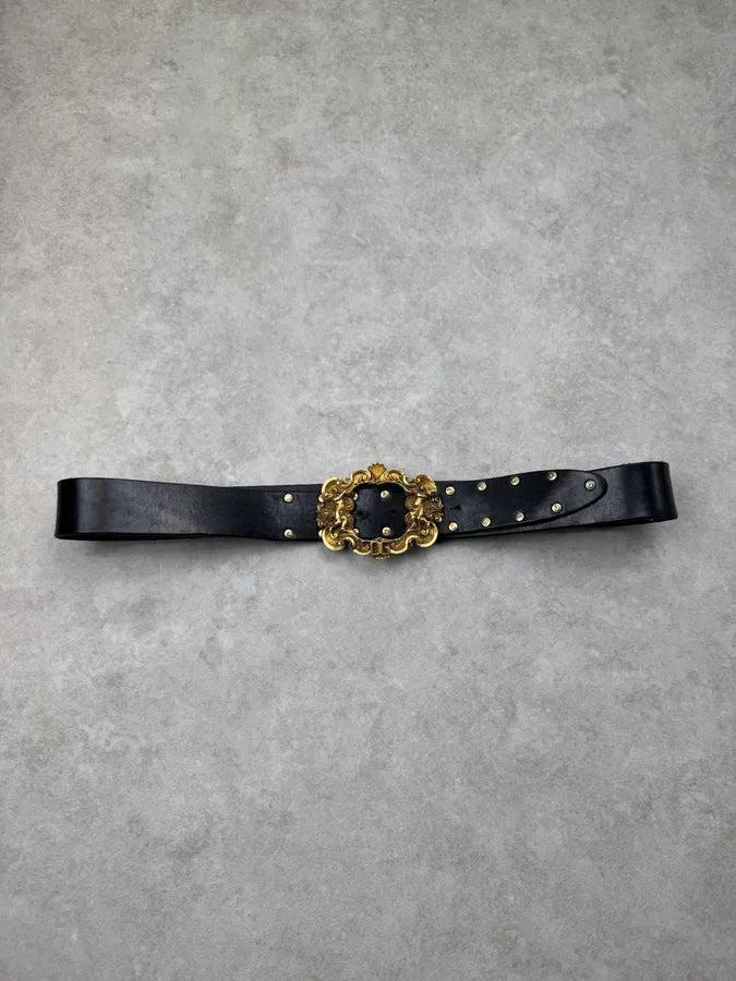 AW2006 Dolce & Gabbana Black Leather Baroque Angel Belt xOtRGbZ 3