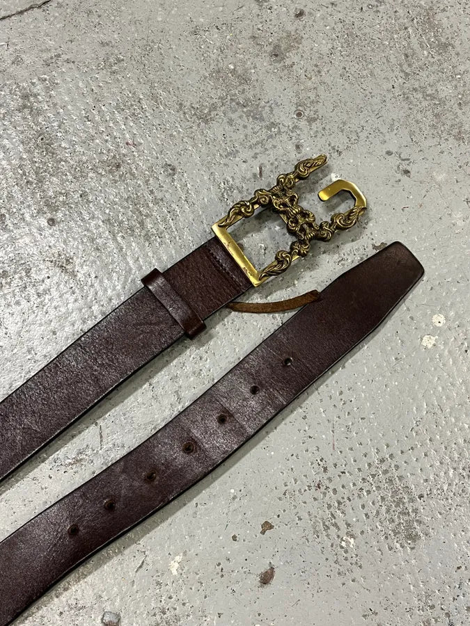 AW2005 Dolce & Gabbana Ornate Gold Buckle Brown Leather Belt WMxGBvv 2