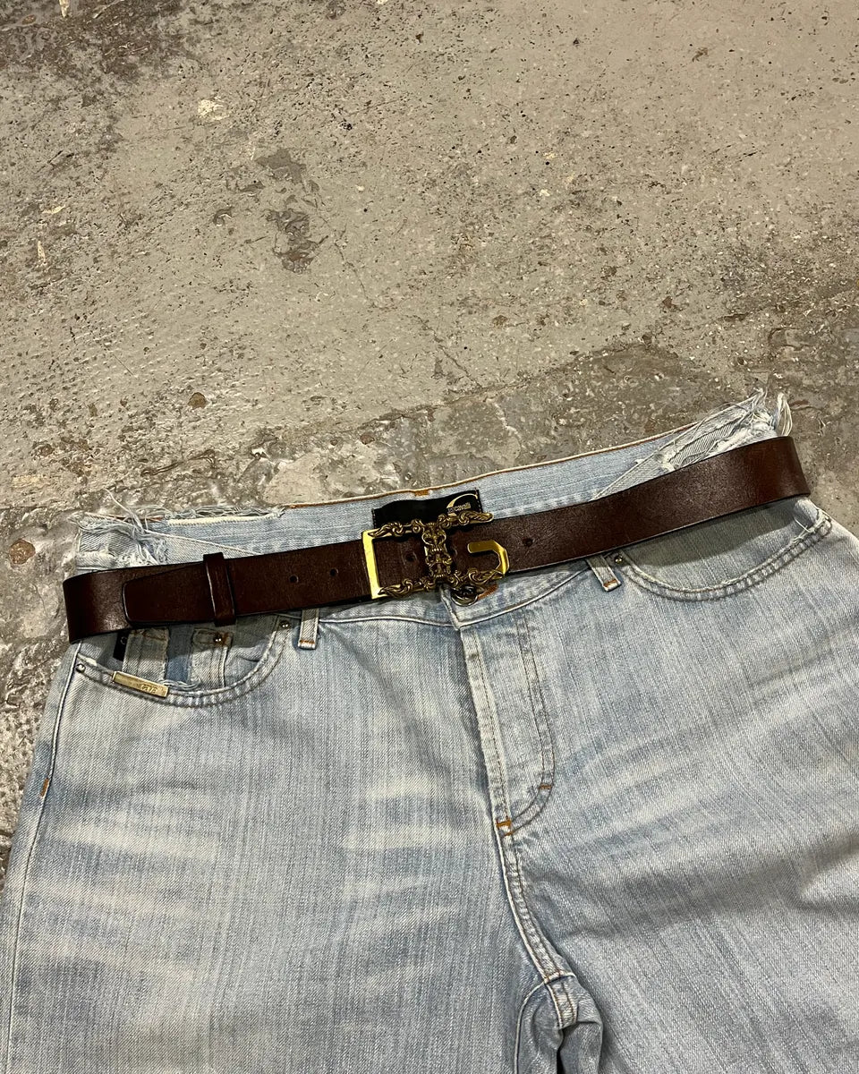 AW2005 Dolce & Gabbana Ornate Gold Buckle Brown Leather Belt WMxGBvv 0