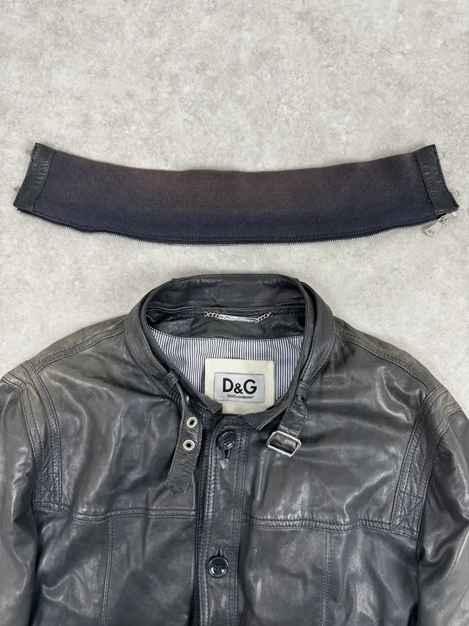 2000s Dolce & Gabbana Black Leather Buttoned Jacket  BcEqqYr 9
