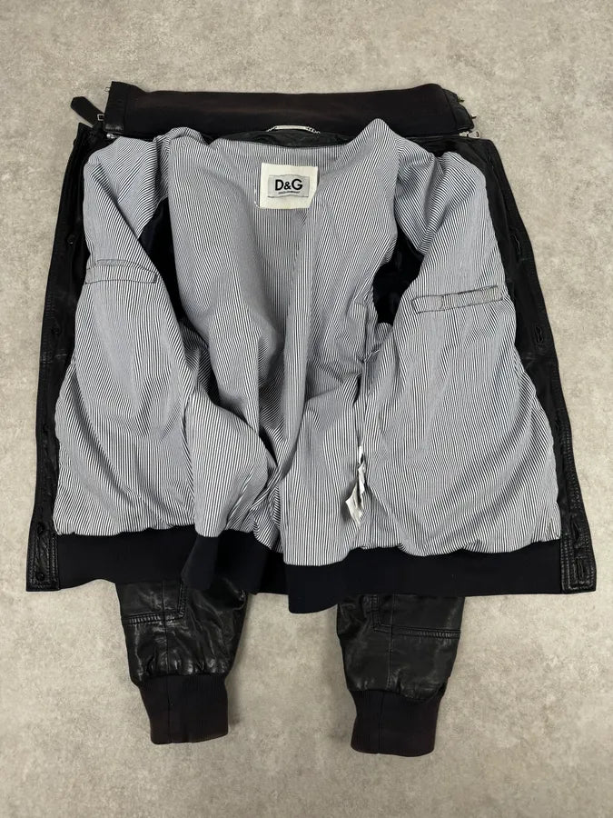2000s Dolce & Gabbana Black Leather Buttoned Jacket  BcEqqYr 8