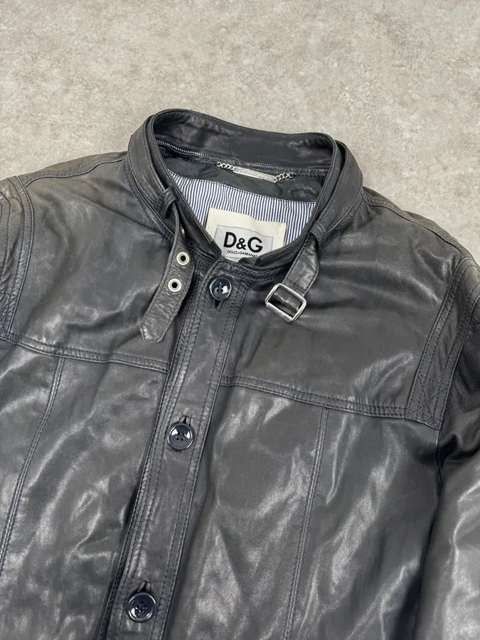2000s Dolce & Gabbana Black Leather Buttoned Jacket  BcEqqYr 6