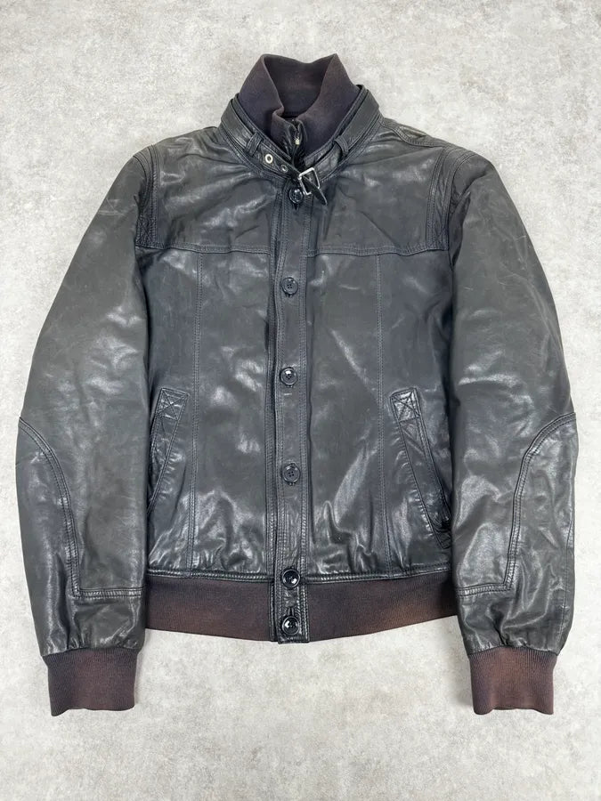 2000s Dolce & Gabbana Black Leather Buttoned Jacket  BcEqqYr 0