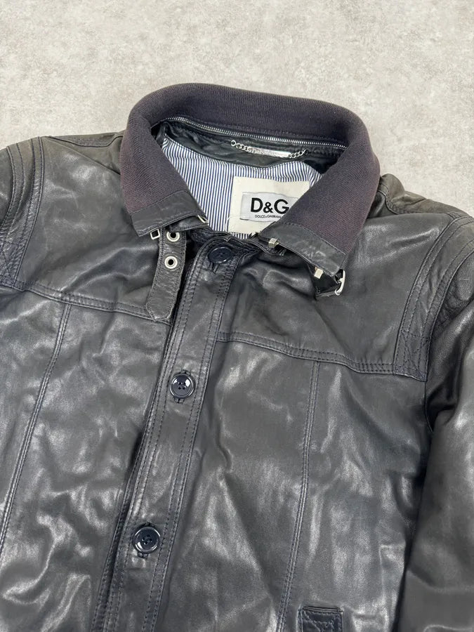 2000s Dolce & Gabbana Black Leather Buttoned Jacket  BcEqqYr 5