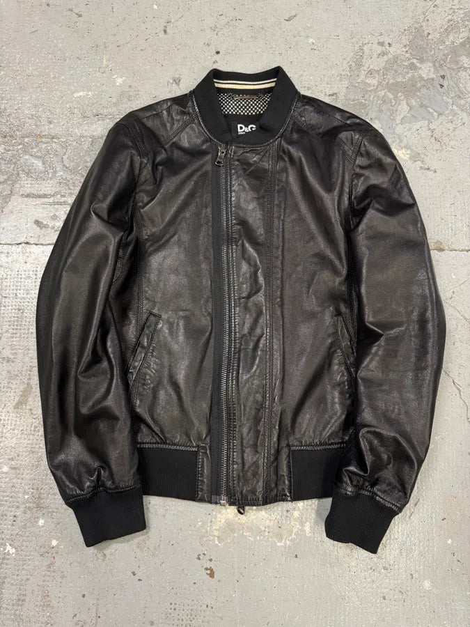 Dolce & Gabbana Black Leather Bomber Jacket (L) xBEekqL 0