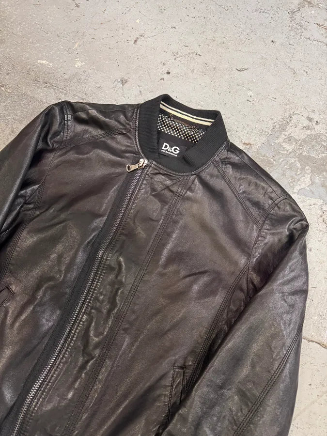 Dolce & Gabbana Black Leather Bomber Jacket (L) xBEekqL 3