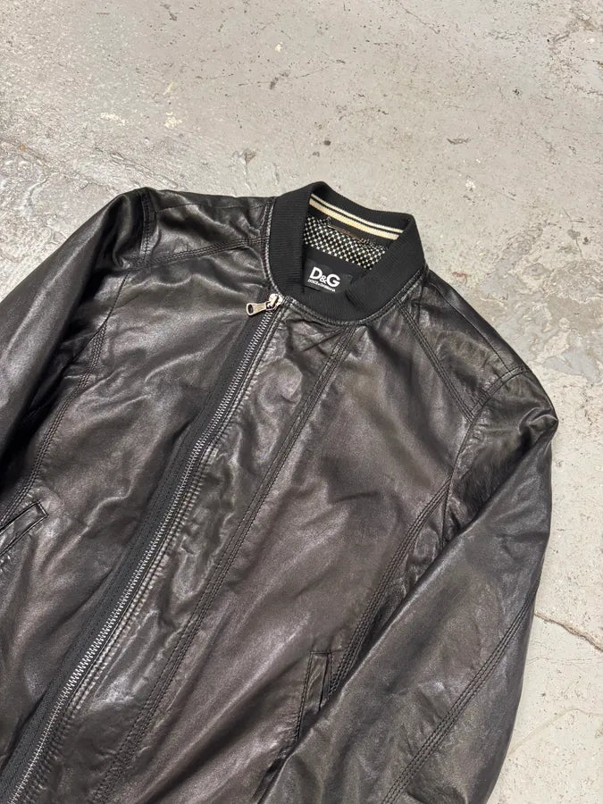 Dolce & Gabbana Black Leather Bomber Jacket (L) xBEekqL 4