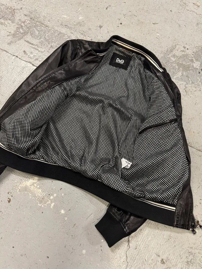 Dolce & Gabbana Black Leather Bomber Jacket (L) xBEekqL 8