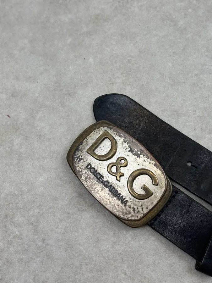 2000s Dolce & Gabbana Black Leather Plate Logo Belt szjLmGY 5