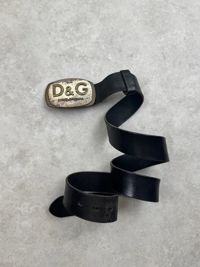 2000s Dolce & Gabbana Black Leather Plate Logo Belt szjLmGY 1