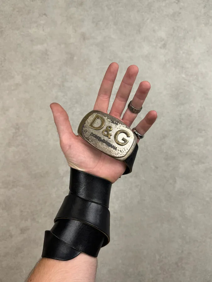 2000s Dolce & Gabbana Black Leather Plate Logo Belt szjLmGY 2