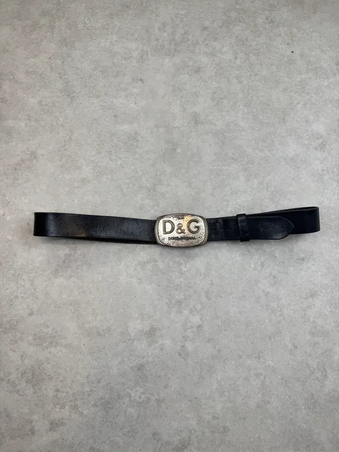 2000s Dolce & Gabbana Black Leather Plate Logo Belt szjLmGY 3