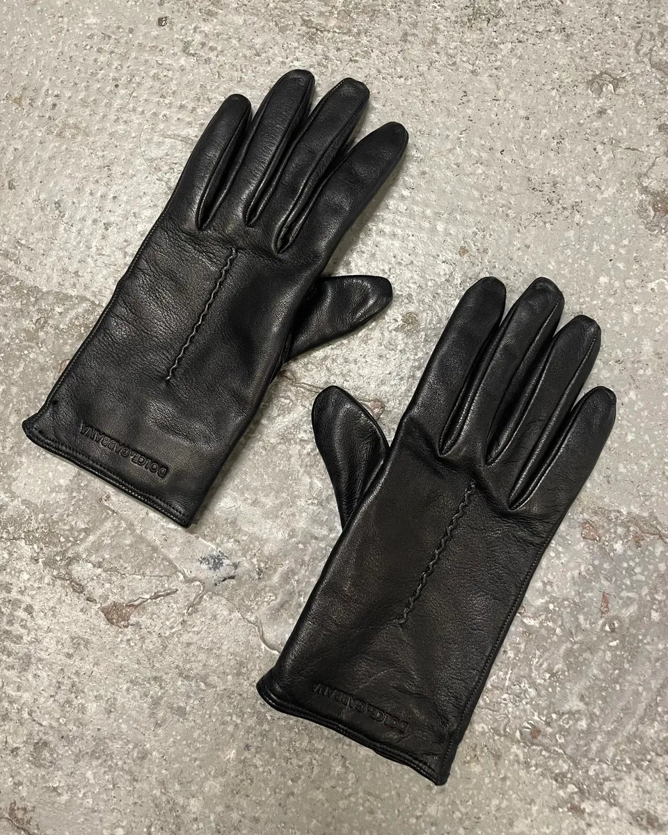 Dolce & Gabbana Black Leather Gloves (OS) 0