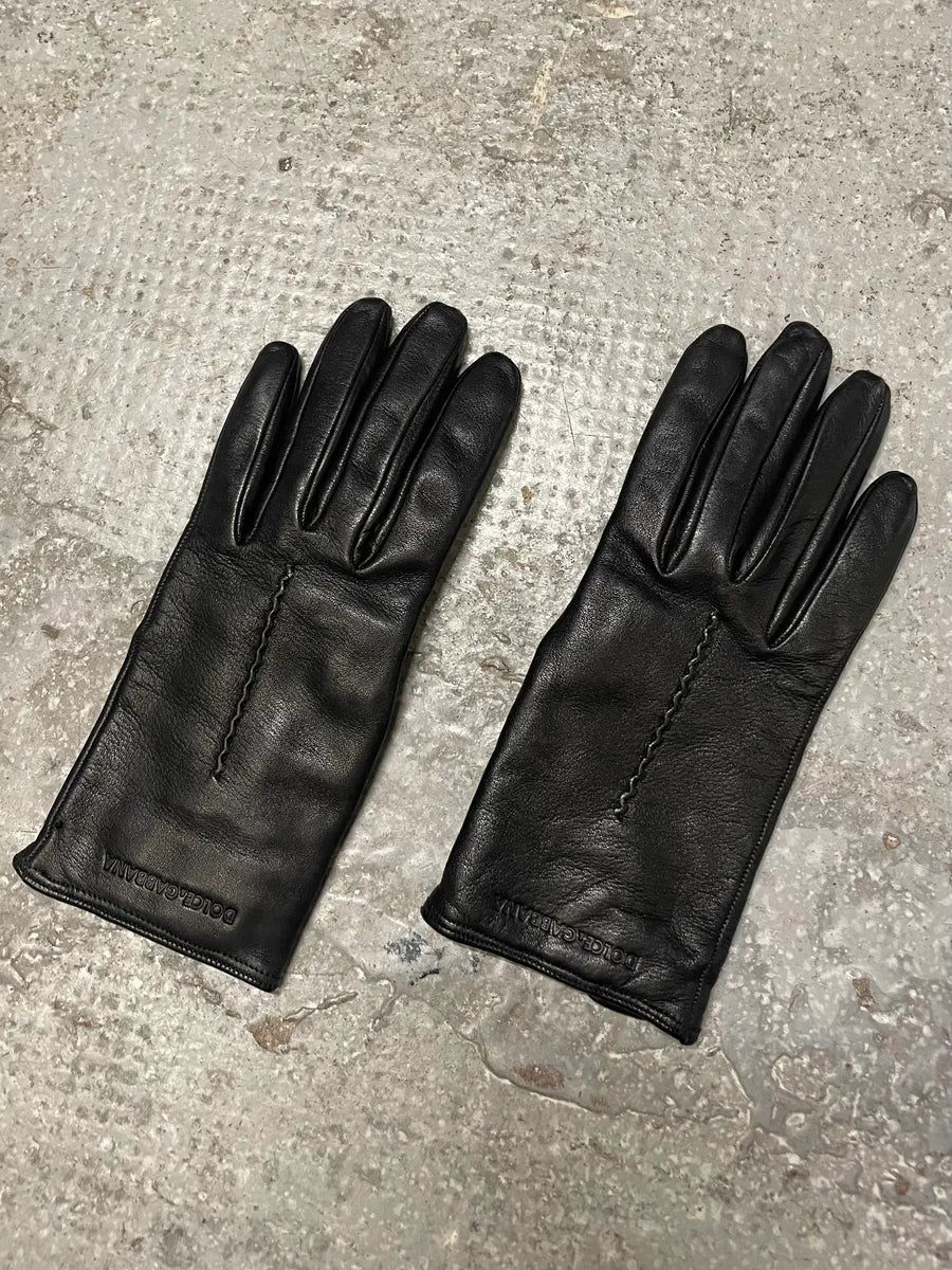 Dolce & Gabbana Black Leather Gloves (OS) 3