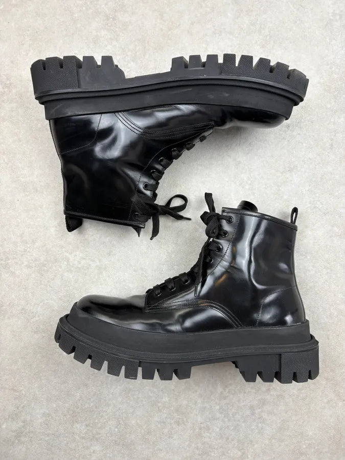 Dolce & Gabbana Black Leather Lug Sole Boots nEOrpHu 3