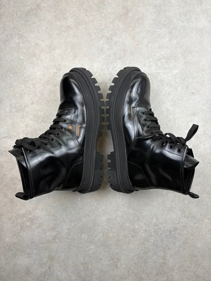 Dolce & Gabbana Black Leather Lug Sole Boots nEOrpHu 5