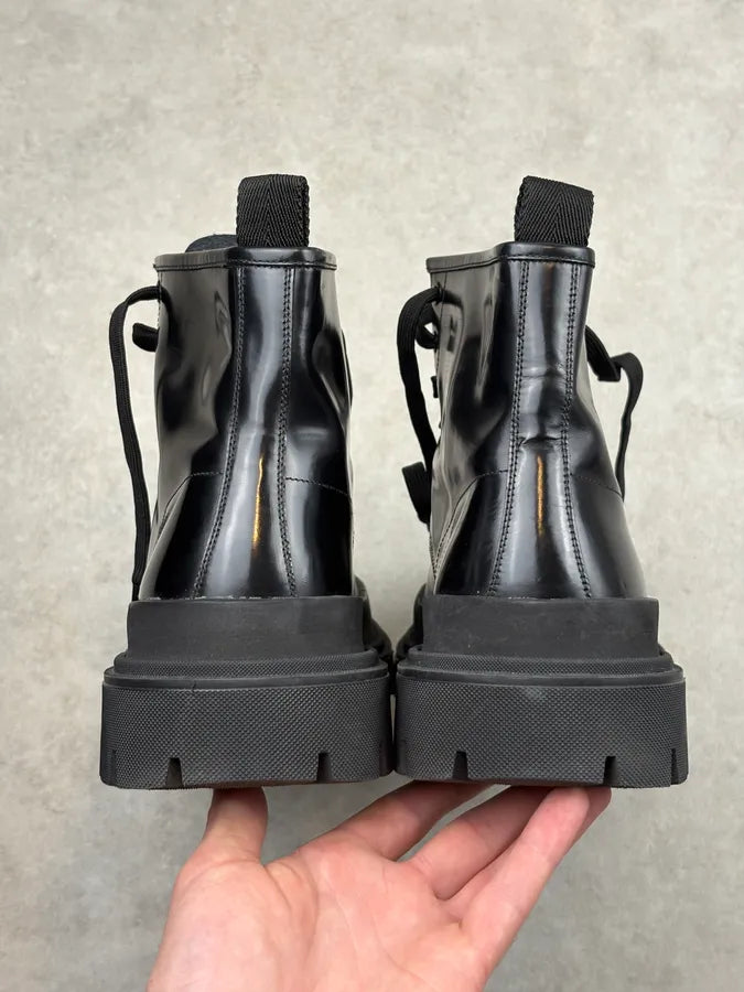 Dolce & Gabbana Black Leather Lug Sole Boots nEOrpHu 7