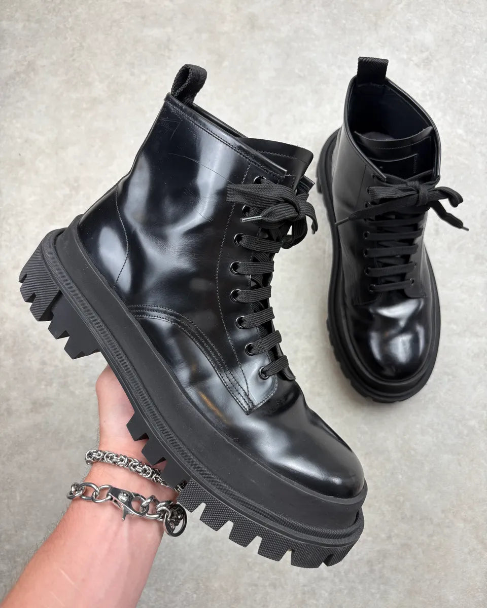 Dolce & Gabbana Black Leather Lug Sole Boots nEOrpHu 0