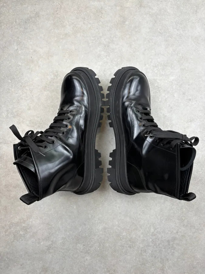 Dolce & Gabbana Black Leather Lug Sole Boots nEOrpHu 4