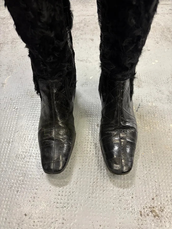 Dolce & Gabbana Black Leather Mid-Calf Fur-Trimmed Boots tnlxIVV 1