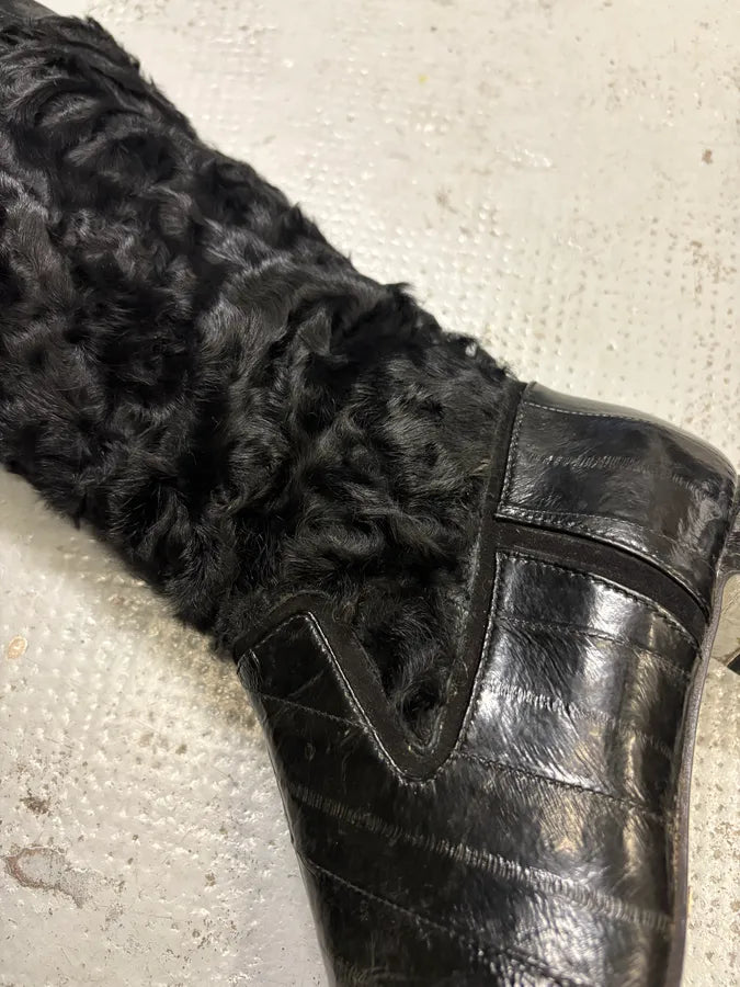 Dolce & Gabbana Black Leather Mid-Calf Fur-Trimmed Boots tnlxIVV 8