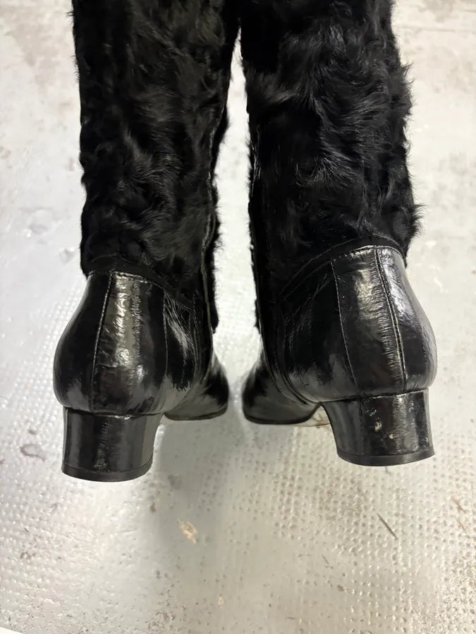 Dolce & Gabbana Black Leather Mid-Calf Fur-Trimmed Boots tnlxIVV 6