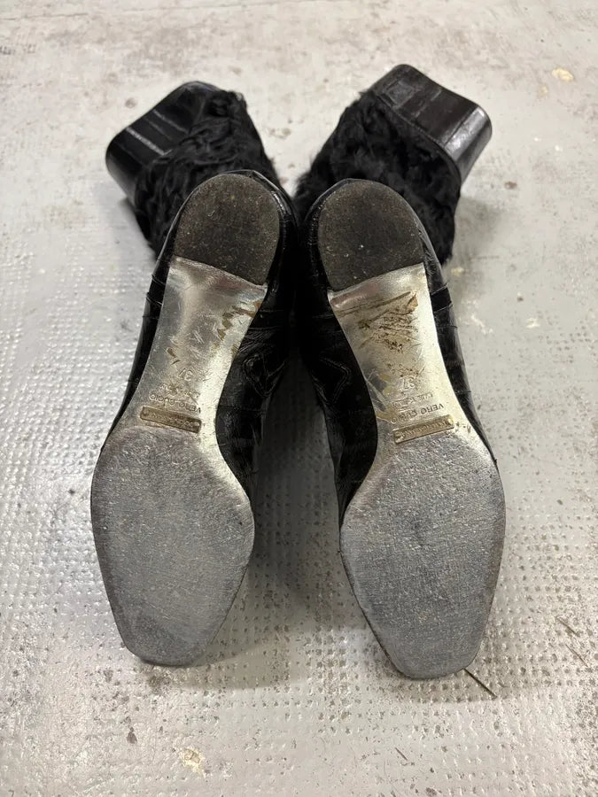 Dolce & Gabbana Black Leather Mid-Calf Fur-Trimmed Boots tnlxIVV 5