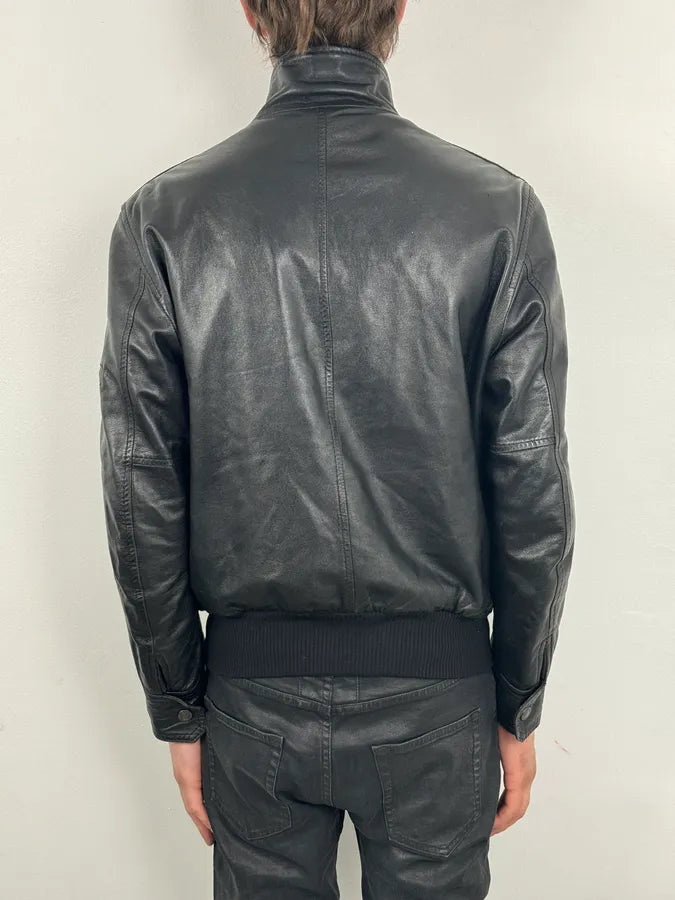 1990s Dolce & Gabbana Black Leather Multi-Pocket Bomber Jacket daZJKmC 2