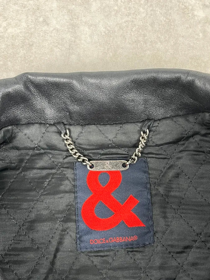 1990s Dolce & Gabbana Black Leather Multi-Pocket Bomber Jacket daZJKmC 9