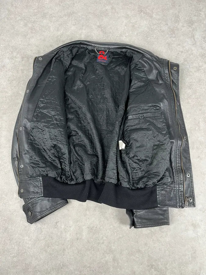 1990s Dolce & Gabbana Black Leather Multi-Pocket Bomber Jacket daZJKmC 7