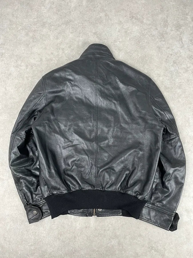 1990s Dolce & Gabbana Black Leather Multi-Pocket Bomber Jacket daZJKmC 5