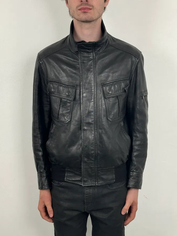 1990s Dolce & Gabbana Black Leather Multi-Pocket Bomber Jacket daZJKmC 1