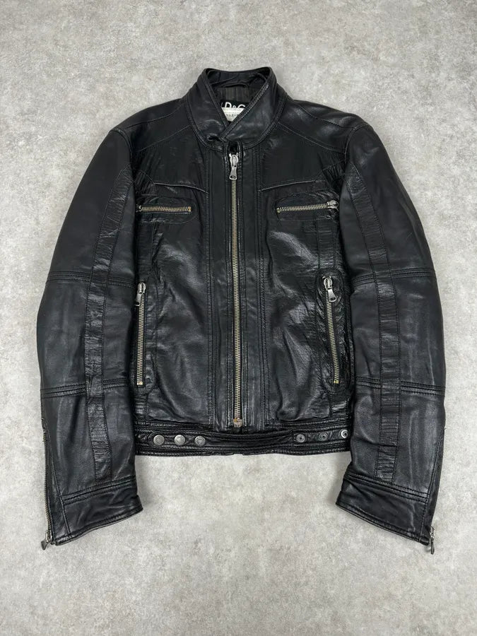 SS2005 Dolce & Gabbana Black Technical Leather Jacket qFppabP 0