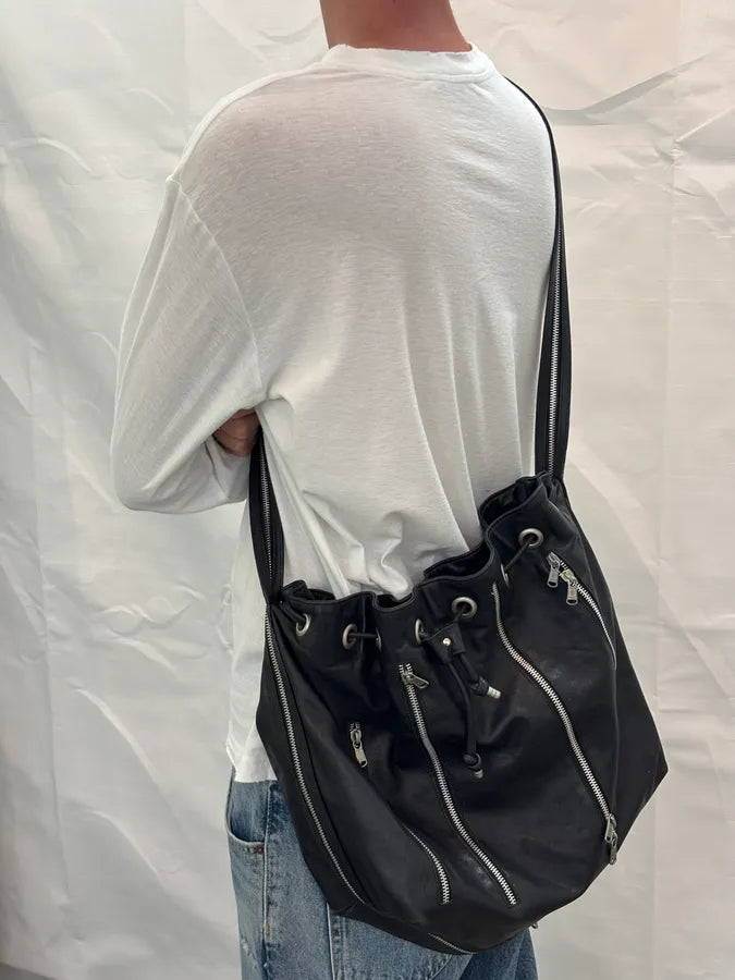 SS2003 Dolce & Gabbana Black Leather Multi-Zip Shoulder Bag dmTgaKS 2